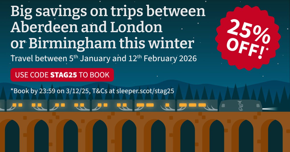 OpenGraph Image for Book before December 3, 2025 to save 25% on winter travel with Caledonian Sleeper