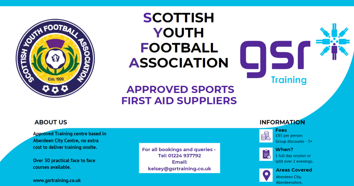 OpenGraph Image for GSR Training Ltd approved by Scottish Youth Football Association (SYFA) to deliver Sports First Aid