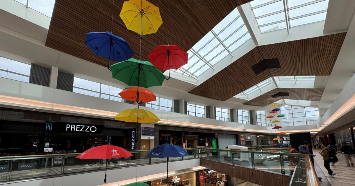 OpenGraph Image for Spiralling colourful brollies unveiled at Union Square to celebrate neurodiversity in Aberdeen