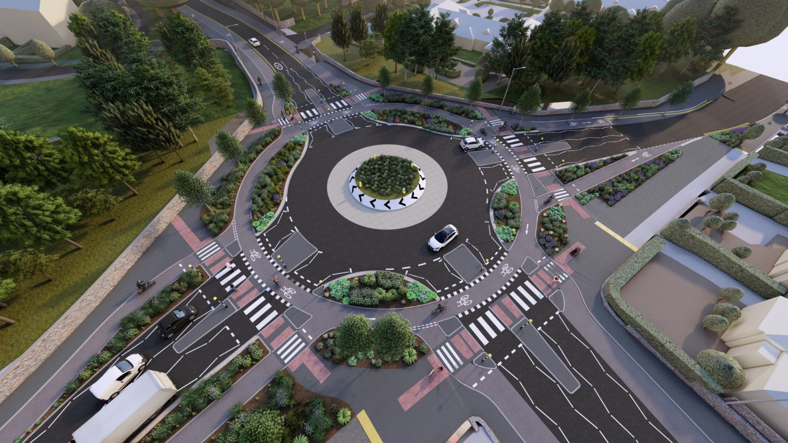 Image shows proposed roundabout at Westburn Drive, Ashgrove Road West and Ashgrove Road.