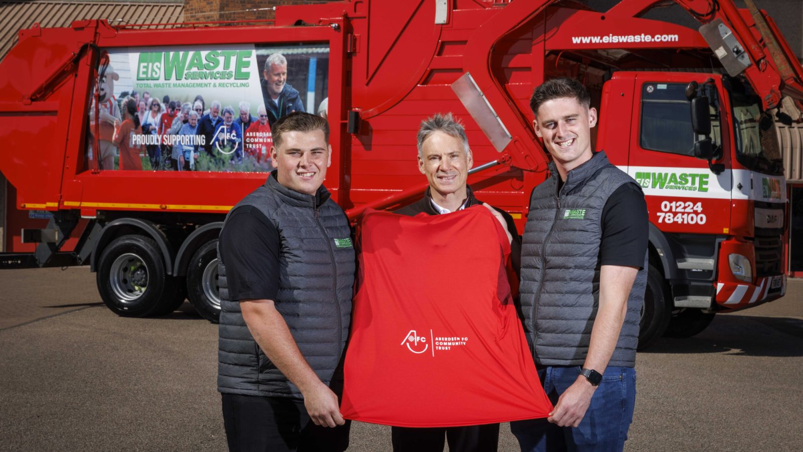 Pictured left to right:  Lloyd Sharp – (Operations, EIS Waste Services Ltd), Matt Nicol (AFCCT) and Rory Cromarty (Sales, EIS Waste Services Ltd)