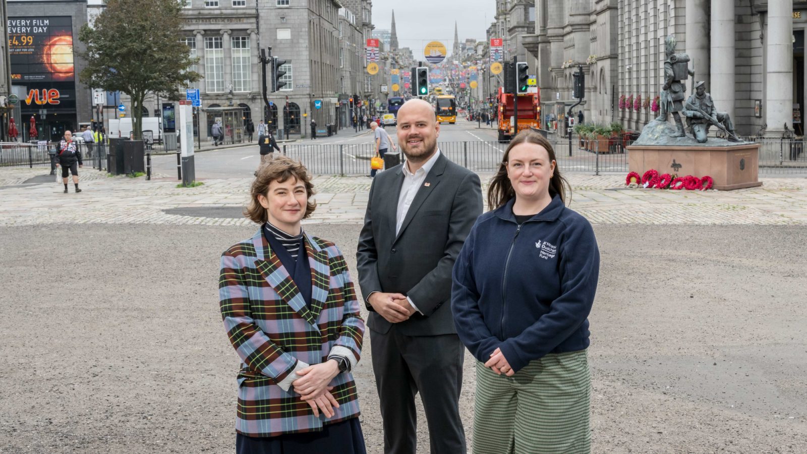 Councillor Alex McLellan (centre) with Fiona Robertson from Historic Environment Scotland grants team (left) and Anna James, Senior Investment Manager, The National Lottery Heritage Fund Scotland left).