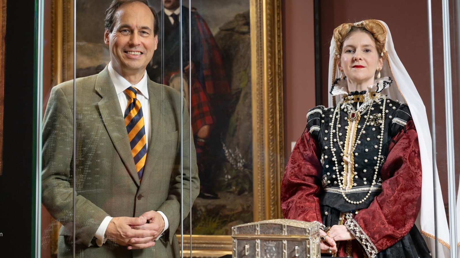 Councillor Martin Greig pictured with ‘Mary, Queen of Scots’ and the silver casket