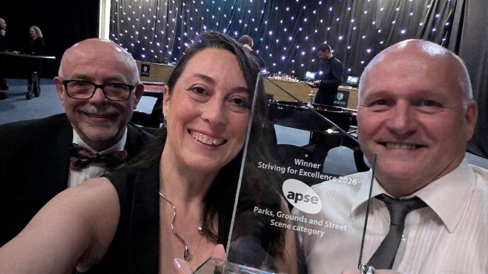 Pictured with the award are some of the Landscape Services team involved in the digitalisation programme, from left to right: Landscape Services Manager Alexander Scott, Landscape Services Technical Officer (Policy) Irene Biedma, and Landscape Services Officer (Buchan) John Sibbert.