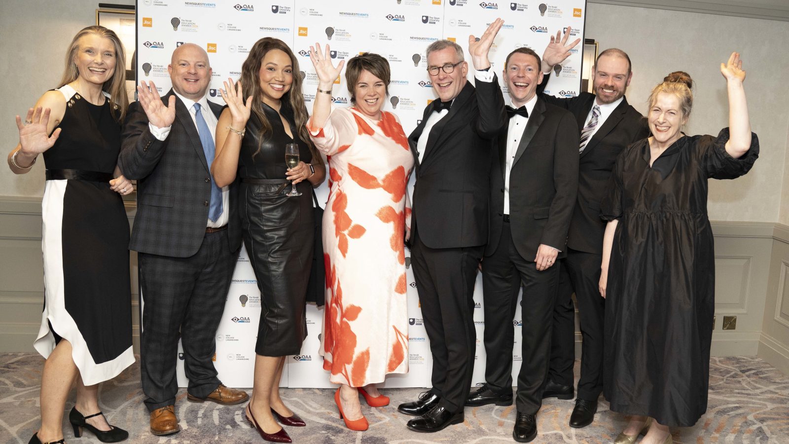 L - R: Dr Julie Jones, Mark Williams, Aisha Kasim, Professor Lynn Kilbride, Dr Duncan Cockburn, Peter Tormey, Ross McLean and Emma Shea from RGU. Credit: Gibson Media 2026.
