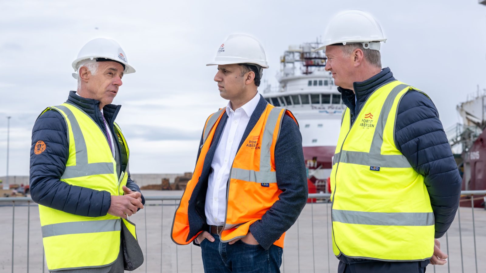 : Bob Sanguinetti, CEO, Anas Sarwar MSP and Roy Buchan, Chair at Port of Aberdeen’s South Harbour