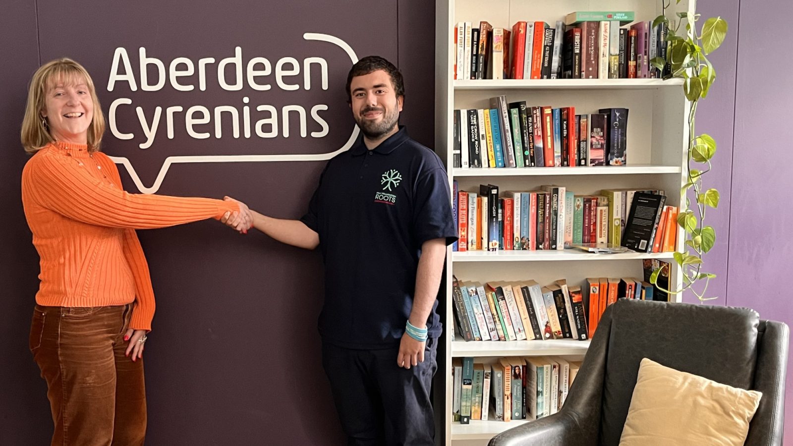 Donna Hutchison, chief executive officer at Aberdeen Cyrenians with Ryan De Almeida of Prax Foundation Roots