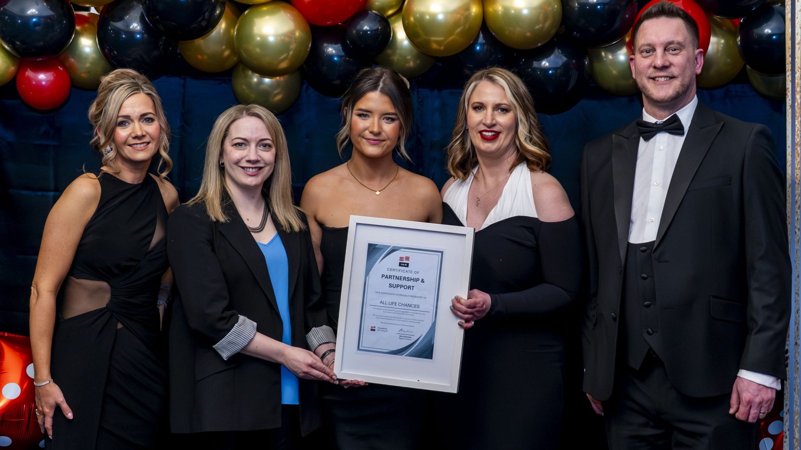 (Left to right): Caroline Steele (Head of Finance), Leanne McIntosh (Fundraising Manager for All Life Chances), Caitlin Bremner (Tender Coordinator & organiser of event), Paula Skene (Account Management Coordinator and organiser of event), David Ramage (Head of Commercial).