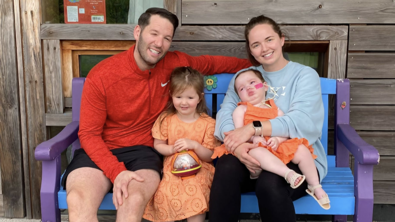 Amelia McMillan with her Mum and Dad Ainslidh Stevenson and Jamie McMillan and her big sister Olivia