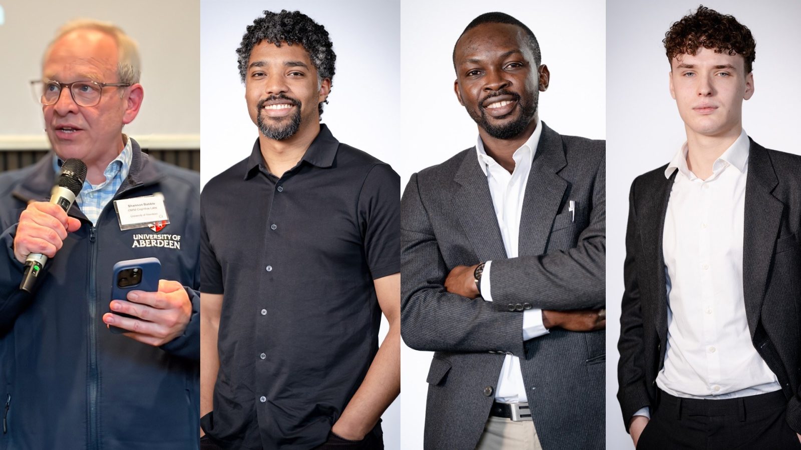 Photo shows from left to right: Shannon Babbie (Belonging Quotient), Ammar Elhoweris (Scensai), Patrick Umeadi (RapidSOH) and Henry Shulayev Barnes (Catalyst Neuromorphic)