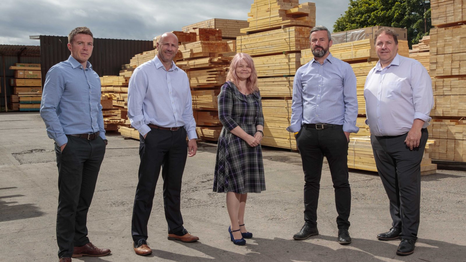 Deeside Timberframe’s senior management team of David Crawford (Managing Director), Derek Wann (UK Business Development Director), Kirsten Bell (Finance Director), Mark Robertson (Technical Director) and Stewart Ferguson (Contracts Director).