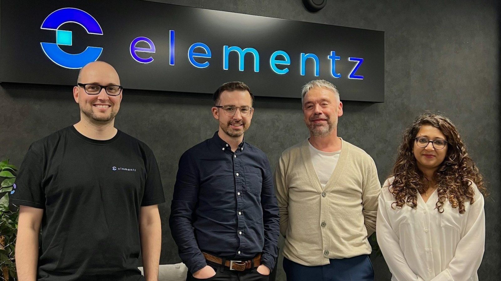 Left to right: Michael Topp, Elementz chief software engineering officer; John Shaw, Sword sales lead; Jason Brown, Elementz CEO; Neha Bahukhandi; Elementz lead software engineer