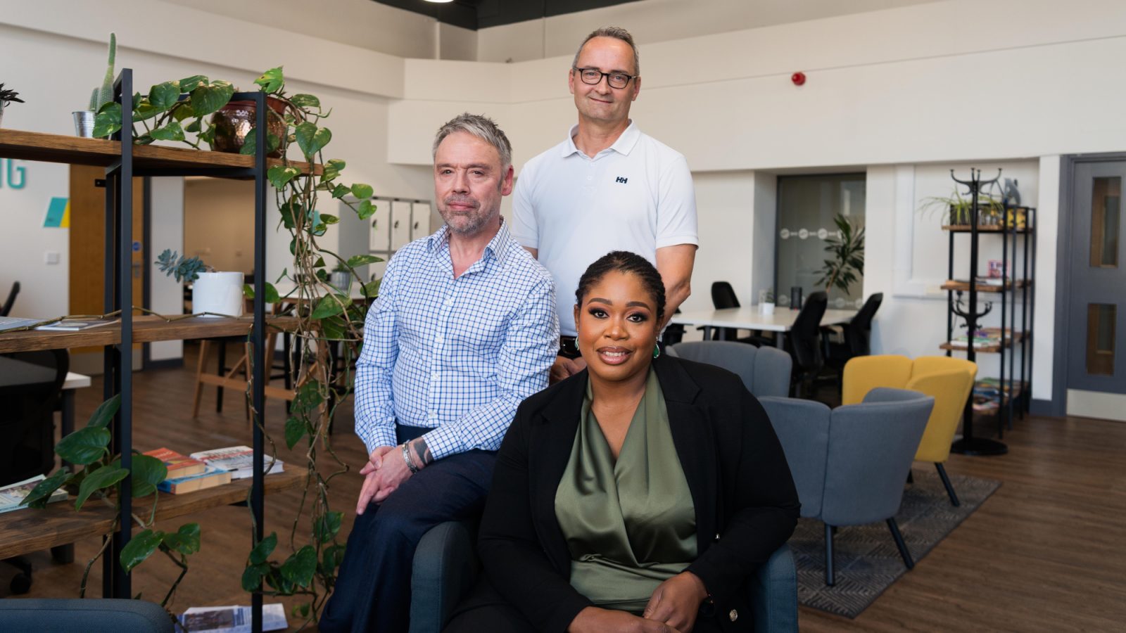 Pictured at ONE Tech Hub this week are from left; Jason Brown, CEO Elementz, Rune Log IT Application Manager Aker BP , Nini Ochuba Business Development Executive The Data Lab.