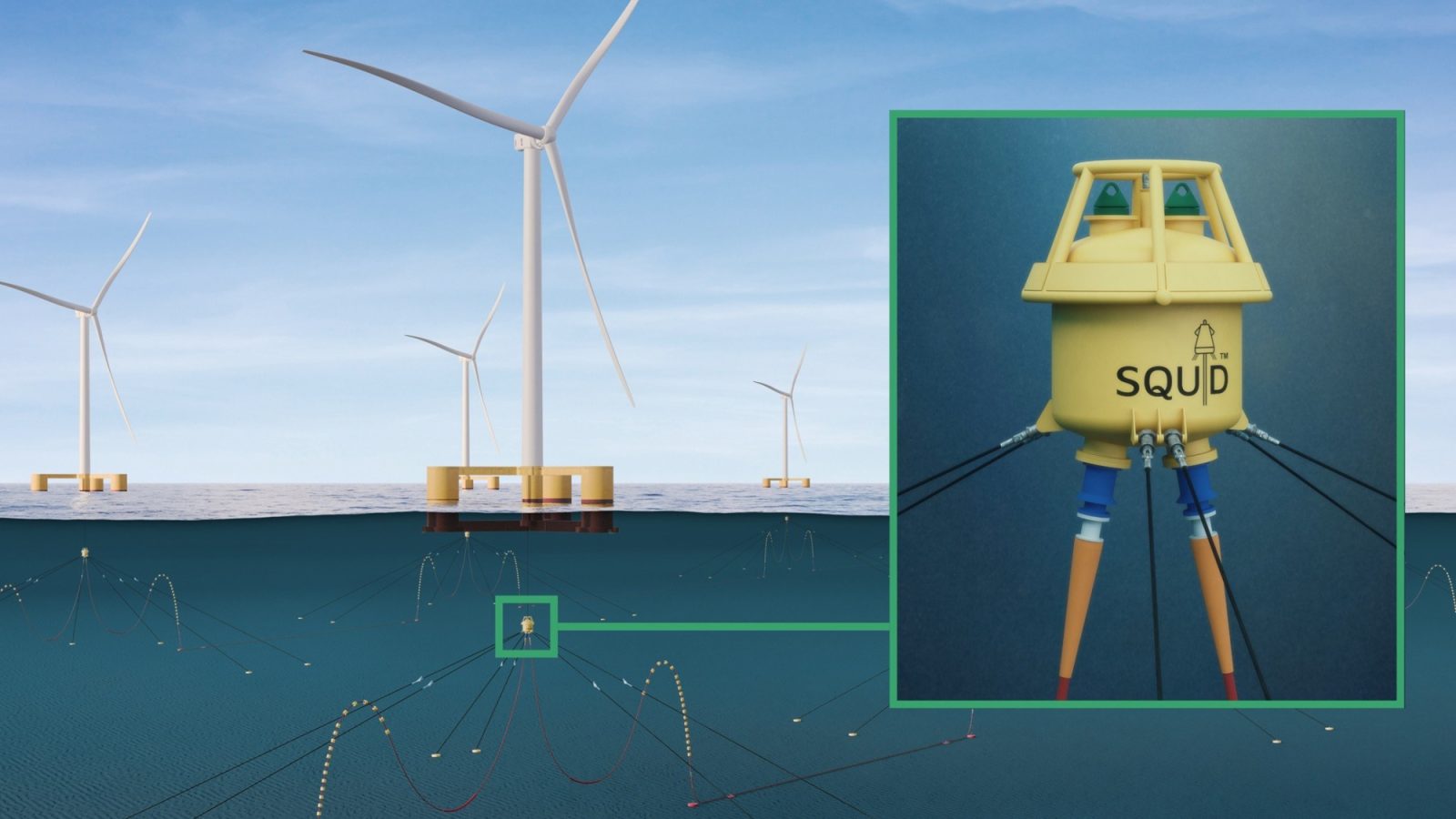 Encomara's patented Squid system enables pre installation of moorings and power cables for floating offshore wind turbines