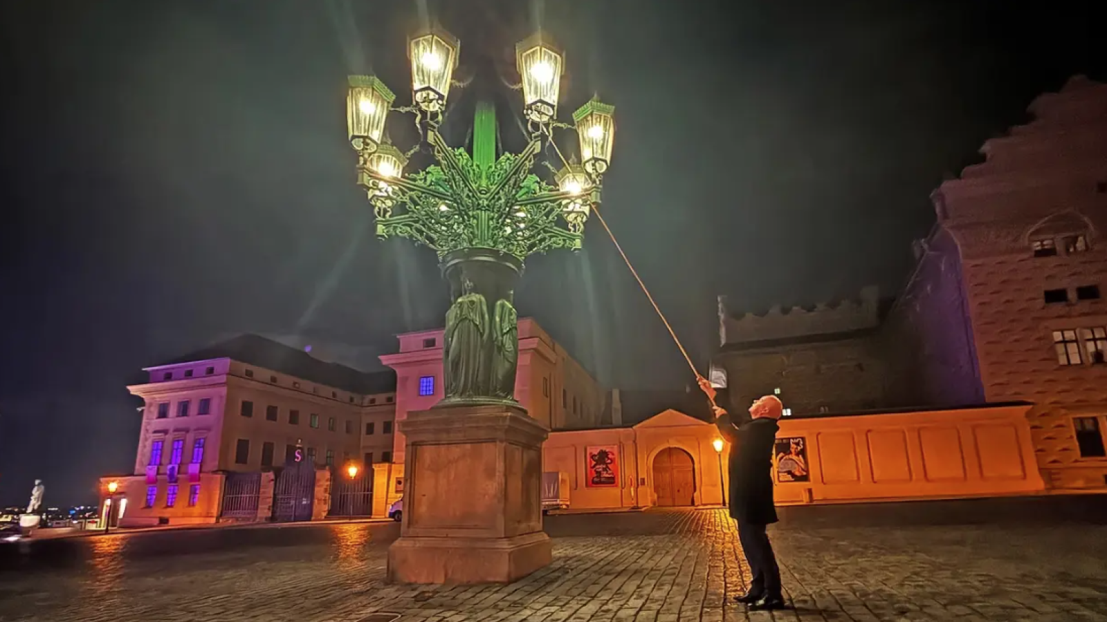 CEO Anders Opedal – lighting a gas lantern in Prague (Photo: Helga Hovland/©Equinor)