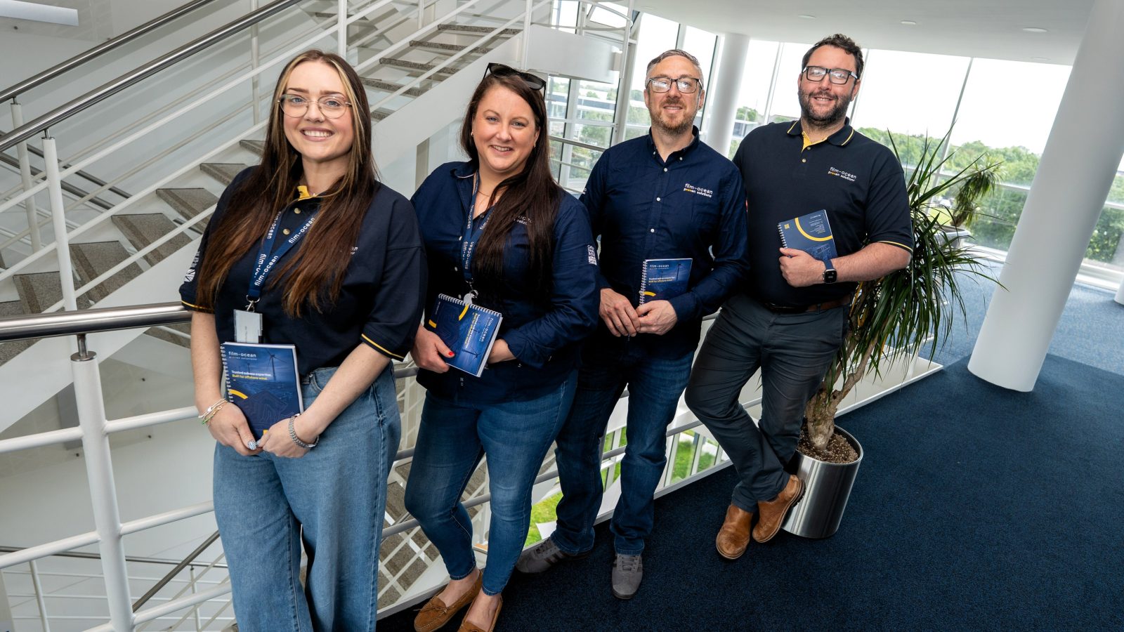Members of the Film-Ocean team at the newly opened Newcastle office, from L-R: Abi Thompson, Project Manager; Sophie Bryce, Commercial Manager; Mike Mackie, Operations Director; Gary Mills, Project Manager