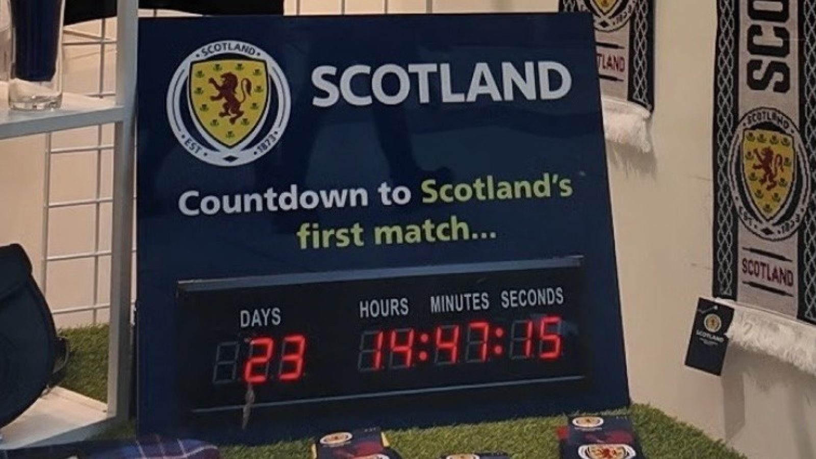 World Cup countdown clock in the window of the Official Scotland Shop