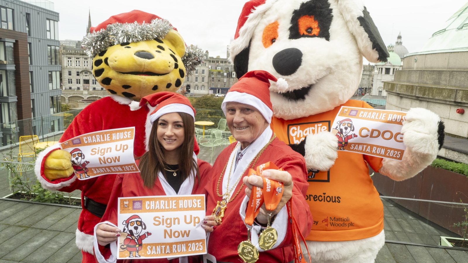 Left to right: Spotless the Leopard Katie Bremner Charlie House Lord Provost Dr David Cameron