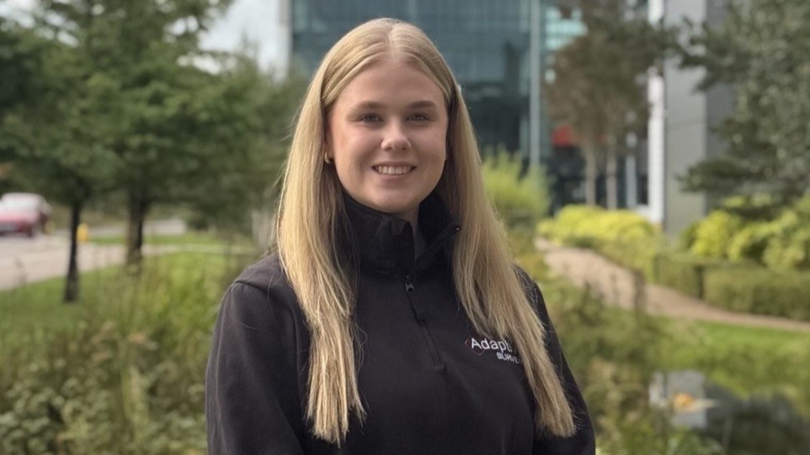 Newest team member Caitlin Ramsay outside the new Central Belt office.