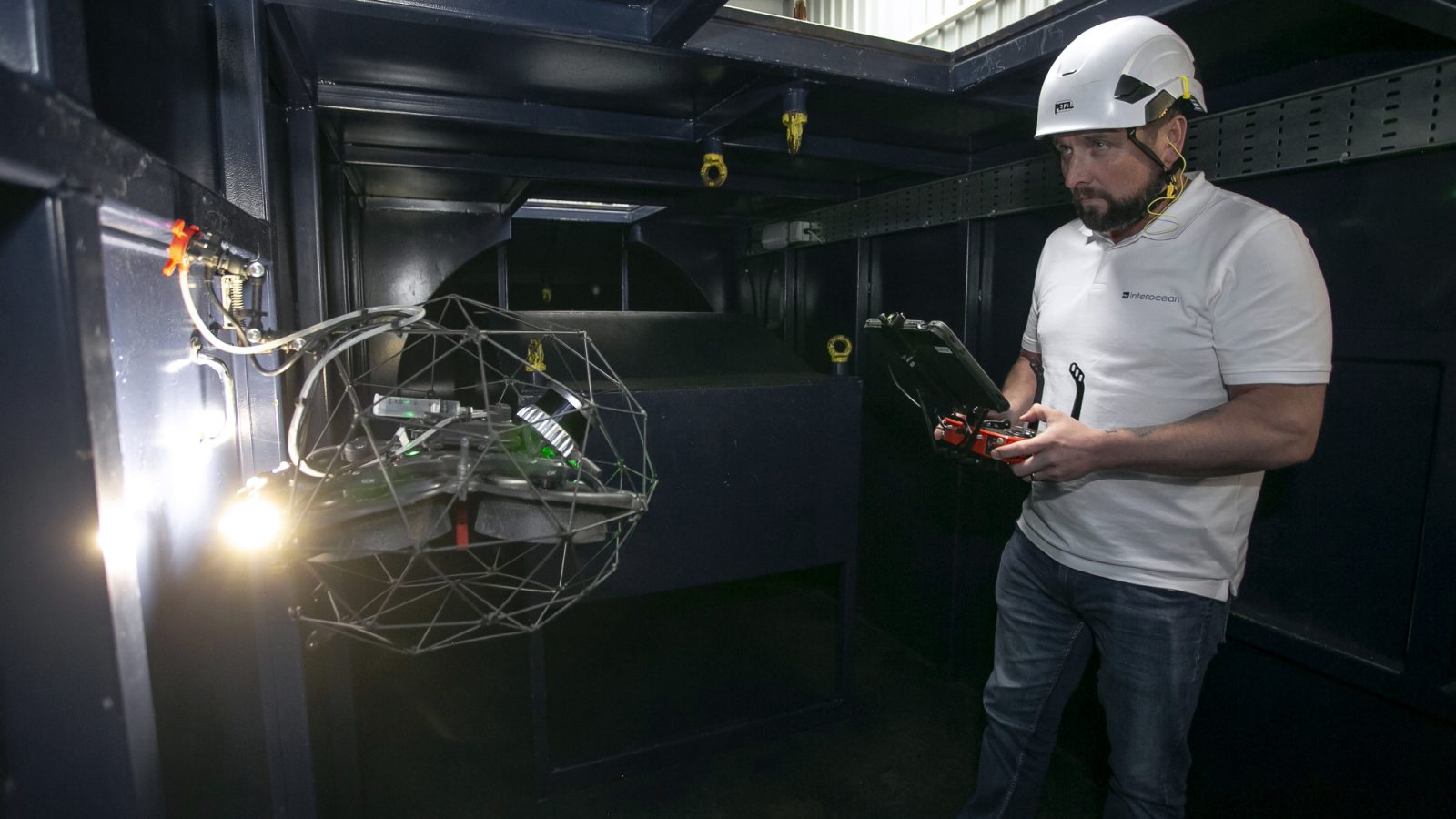 Interocean NDT Inspector / UAV Pilot, Alex Wilson, demonstrating the Elios 3 UT drone