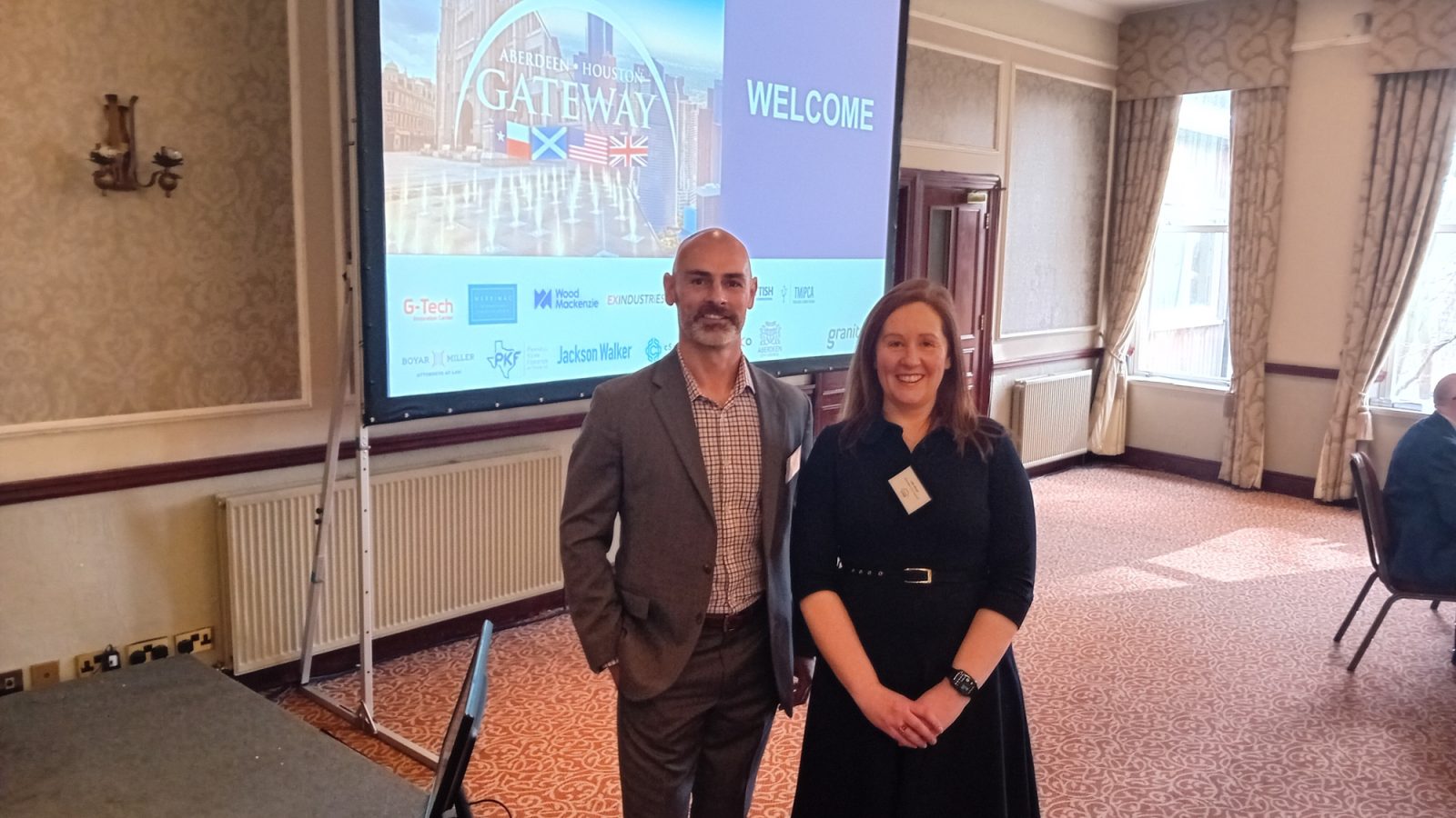 Justin Hoffman and Julie Wood at the Aberdeen Houston Gateway event.