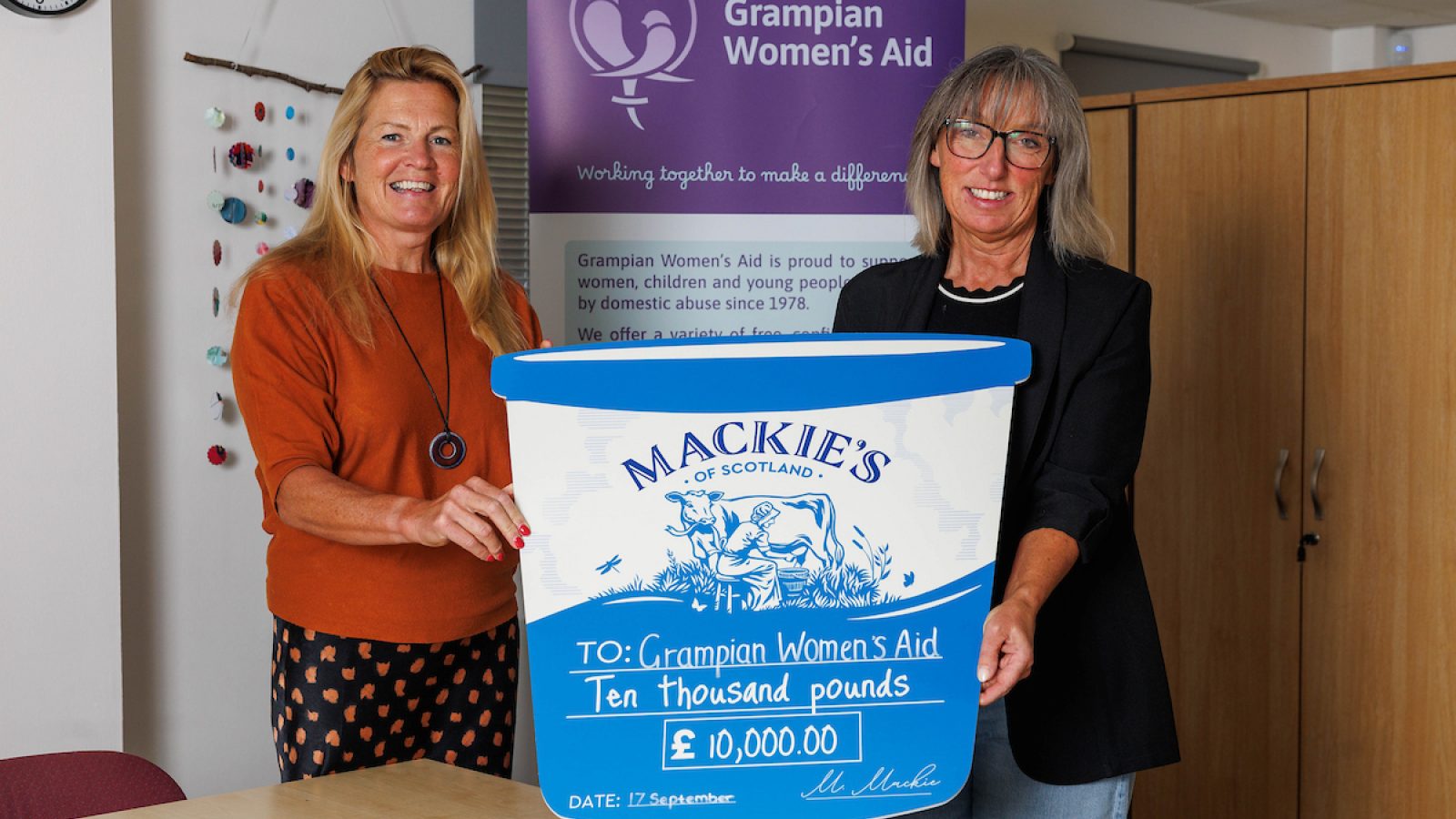 Kirstin Mackie, Development Director of Mackie's and Aileen Forbes, CEO of Grampian Women's Aid