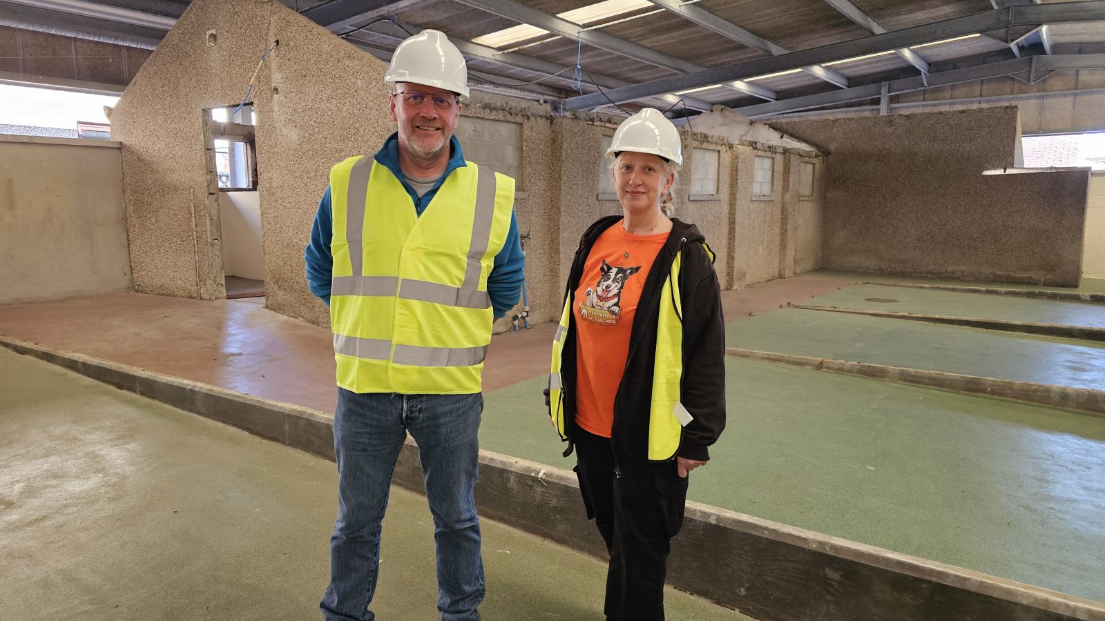 Alan Grant, Chairman and Marie Simpson, General Manager, of Mrs Murray’s, in the old kennels that are about to be demolished.