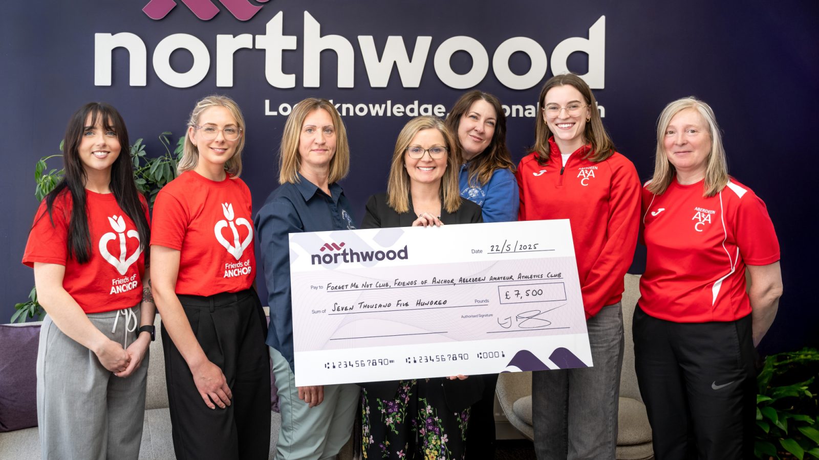 Vanessa Walker, Erica Banks, both of Friends of ANCHOR; Eunice Gardyne, of Forget Me Not Club; Northwood Director Laura Mearns; Emily Clark, Forget Me Not Club; Jane Davidson and Ruth Watson of AAAC.