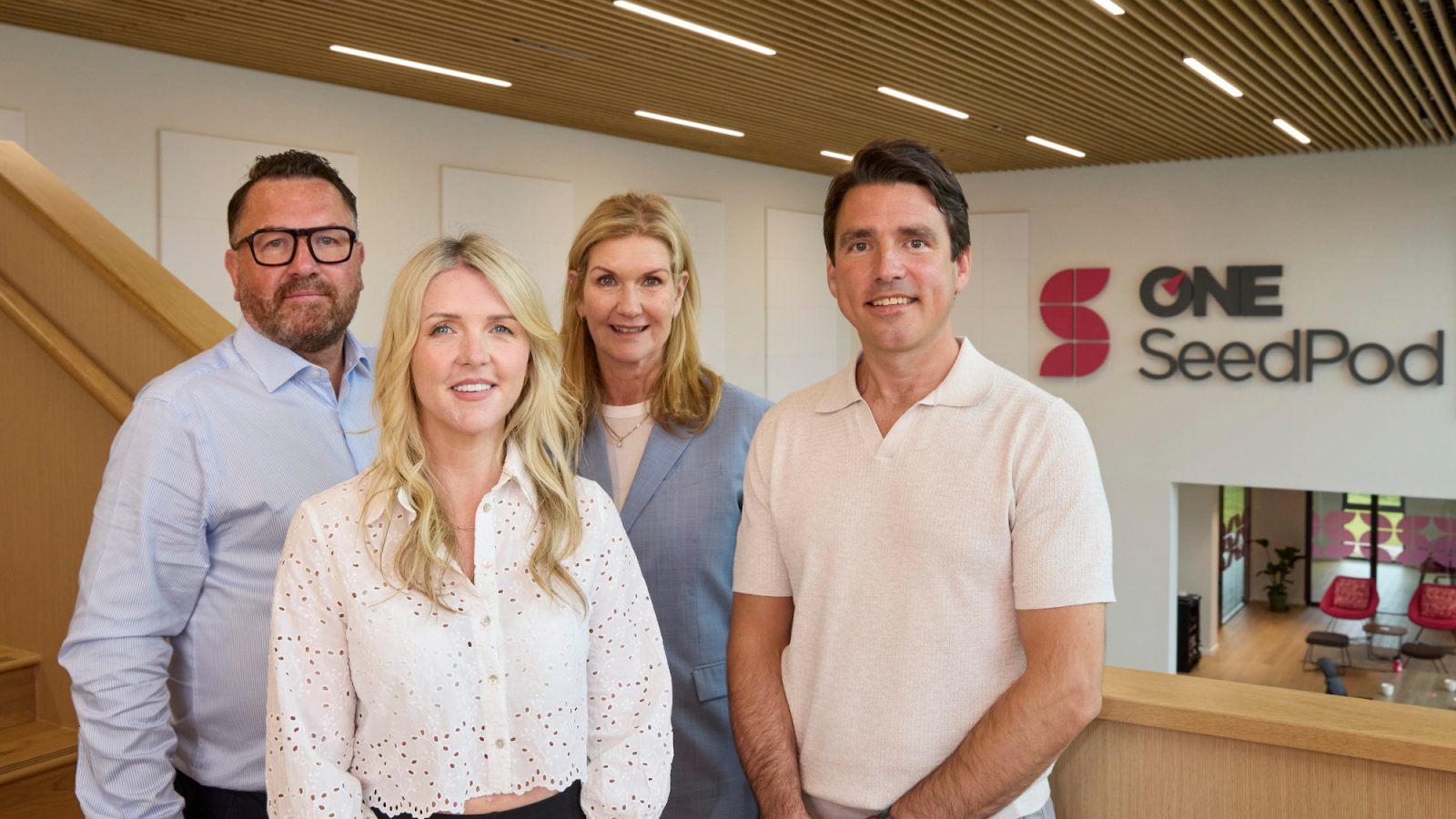Alan Thorpe, (left), director of ONE Food and Drink, and Jennifer Craw MBE (third from left), CEO of Opportunity North East, with Vanilla Farms co-founders Gillian and Joe Lane at ONE SeedPod.