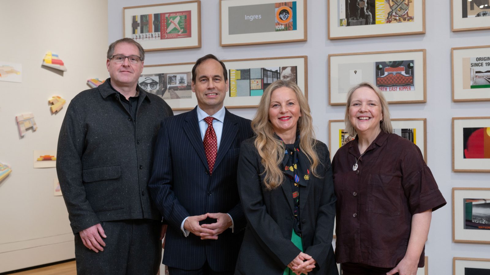 Professor Dan Allen, Dean of Gray’s School of Art, Councillor Martin Greig, Aberdeen City Council’s culture spokesperson, and exhibition co-curators Sally Reaper and Dr Judith Winter
