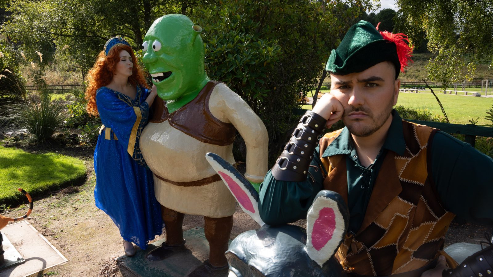 Robin Hood (Xander Gordon) is jealous of the attention Maid Marrian (Megan Wright) is paying Shrek (1)