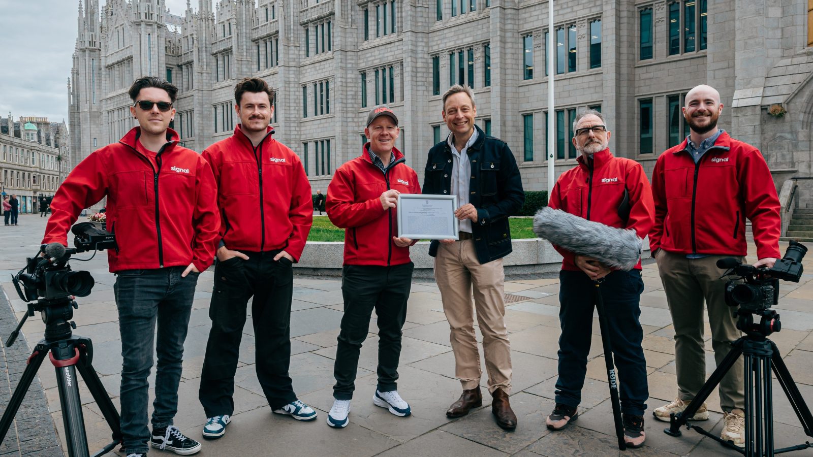 From left to right: Greg Thom, Mitch Hepburn, Jamie Baikie, Liam Kerr MSP, Mark Turner, Glen Ainslie.
