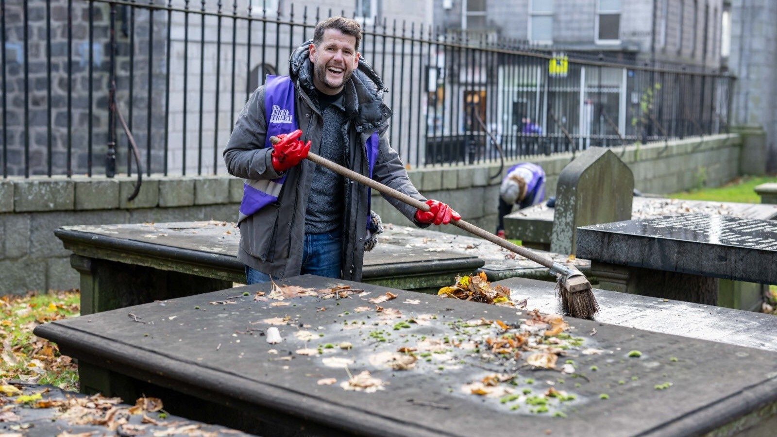 Richard Tinto spent the morning brushing up the cemetery.