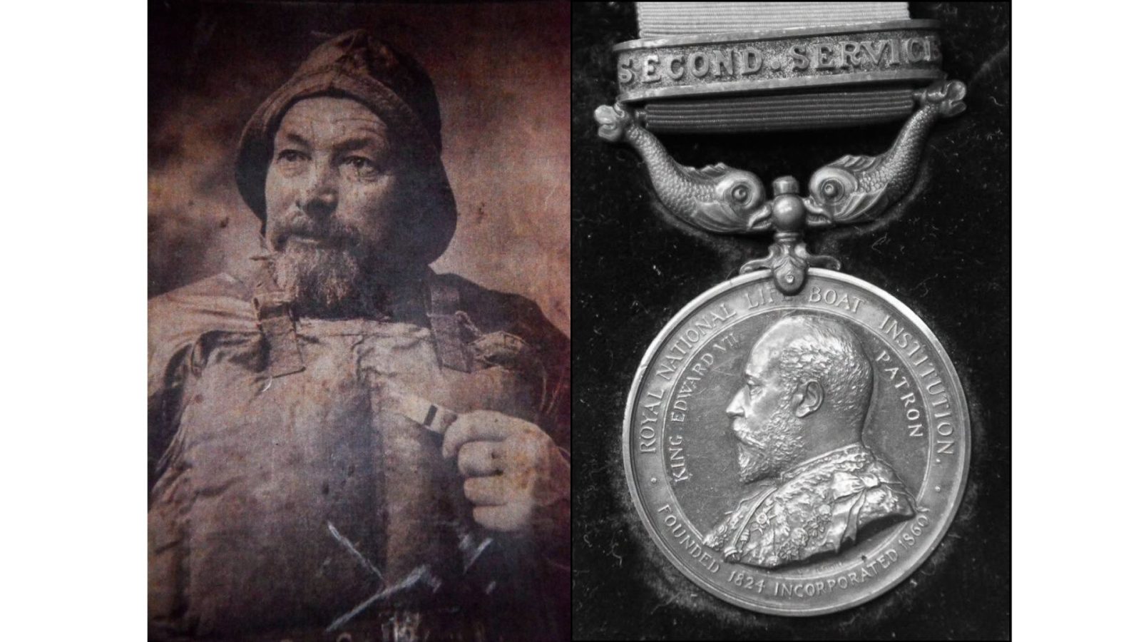 Andrew Noble, Fraserburgh’s longest-serving lifeboat Coxswain, serving for 32 years. And the first Silver Medal presented to Andrew Noble.