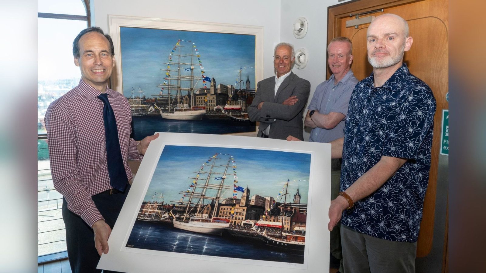From left: councillor Martin Greig, Bob Sanguinetti DL, Adrian Watson and artist Clive Ramage. Image is copyright of Aberdeen City Council. Credit: Norman Adams - Aberdeen City Council.