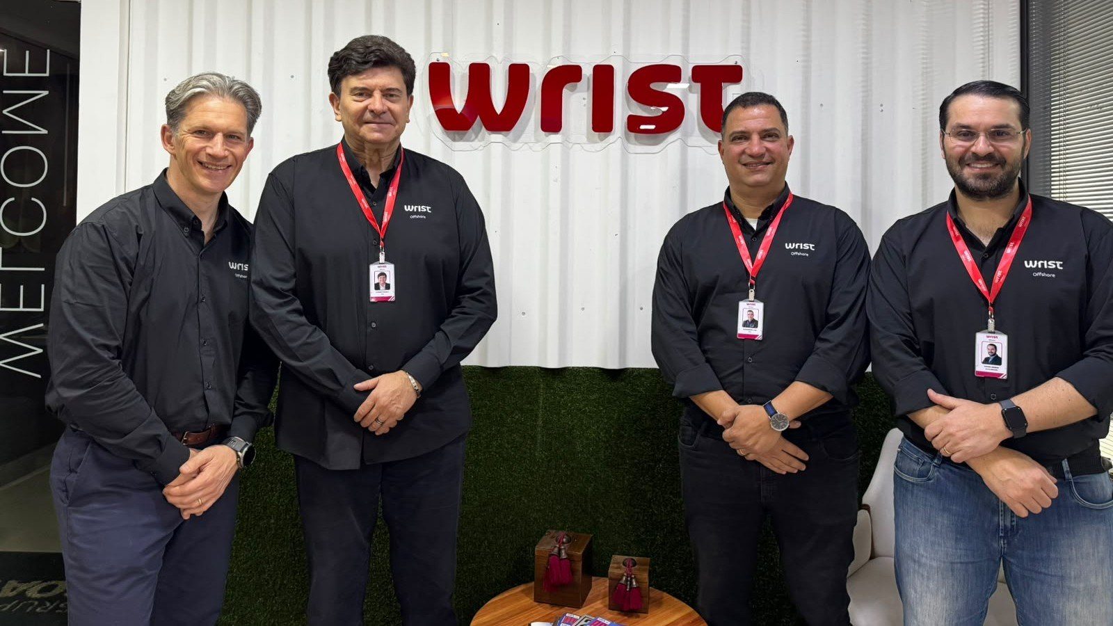 From left, Iain Troup, Managing Director of Wrist Offshore is pictured with Ulisses Pincelli Managing Director Wrist Offshore Brazil; Alexsandro Silva Lima, CFO Wrist Offshore Brazil and Rafael Araujo, Sales Director Wrist Offshore Brazil.