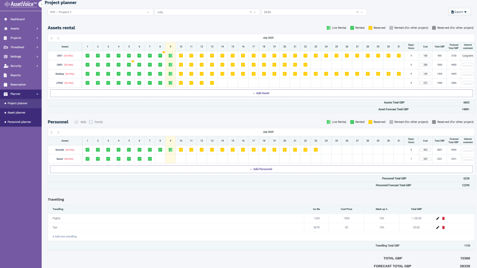 AssetVoice Project Planner view