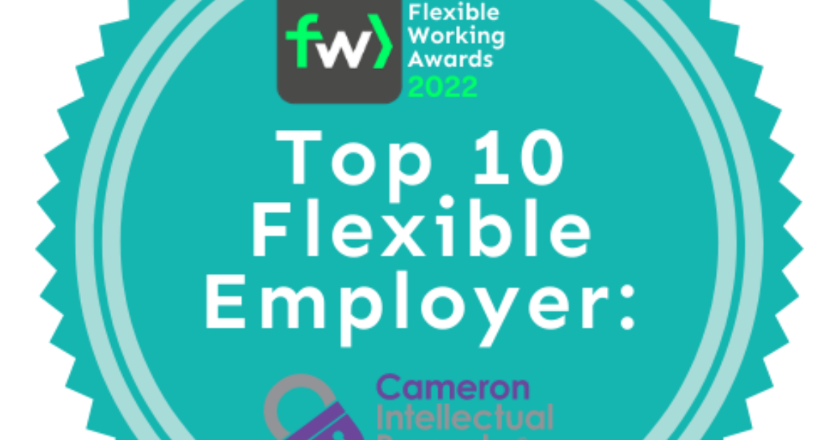 OpenGraph Image for Cameron Intellectual Property named as Top 10 Flexible Working Employer