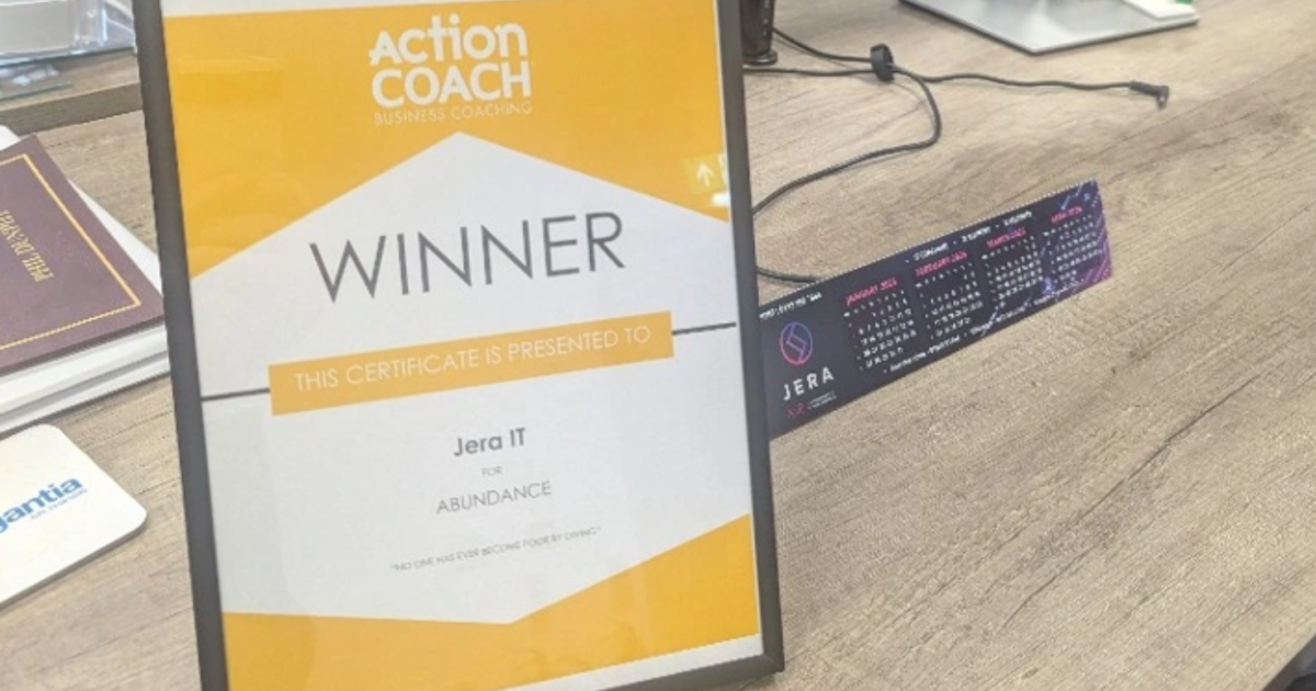 OpenGraph Image for Jera IT receives recognition for abundance in business from ActionCOACH UK