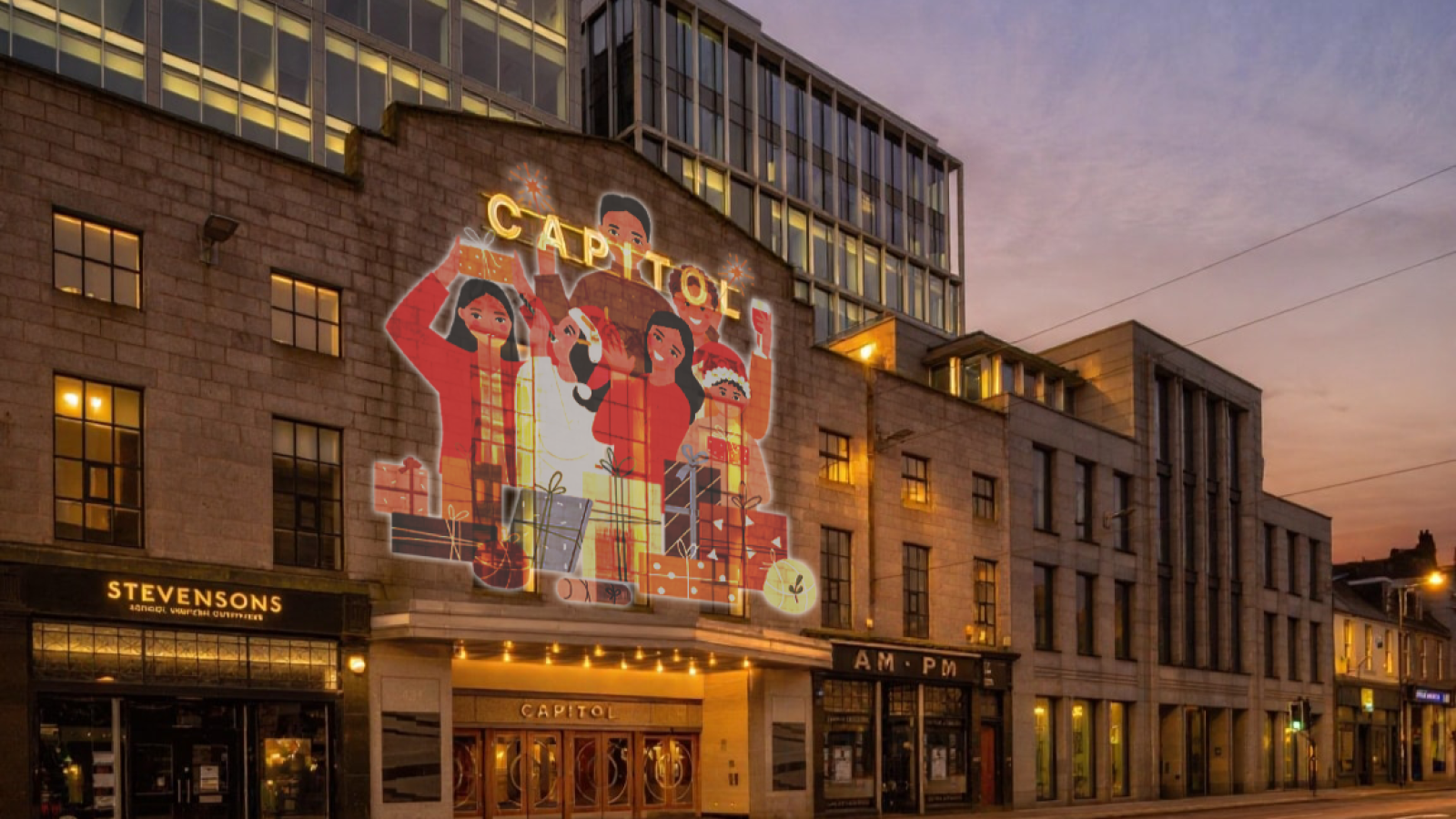 Union Street iconic buildings will be lit up with festive Christmas animations thanks to Aberdeen Inspired and Costa Aberdeen