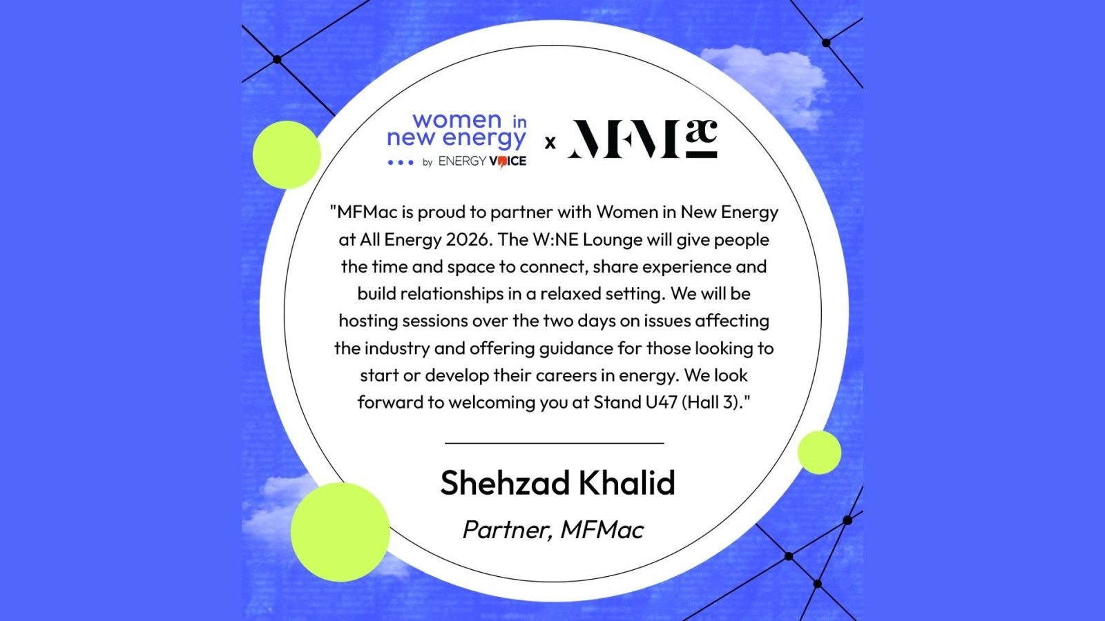 Women in New Energy partnering with MFMac to deliver W:NE Lounge
